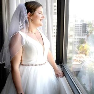 Stella York Modern Ballgown Wedding Dress with Deep V Neckline